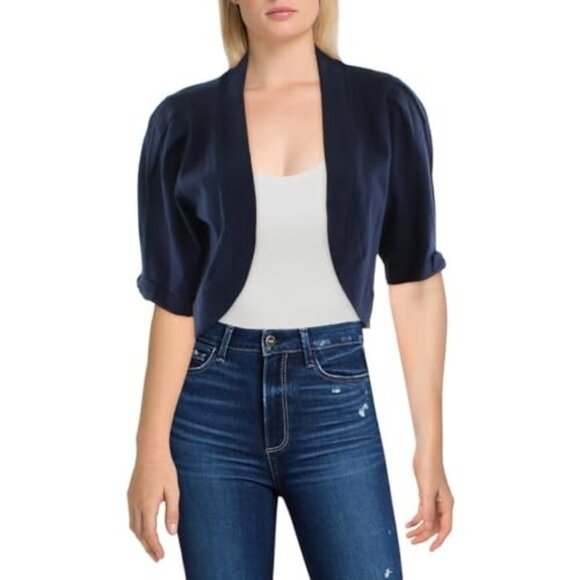 Karl Lagerfeld Paris Women's Navy Elbow Sleeves Cardigan Sweater Size L NWT - Picture 2 of 4